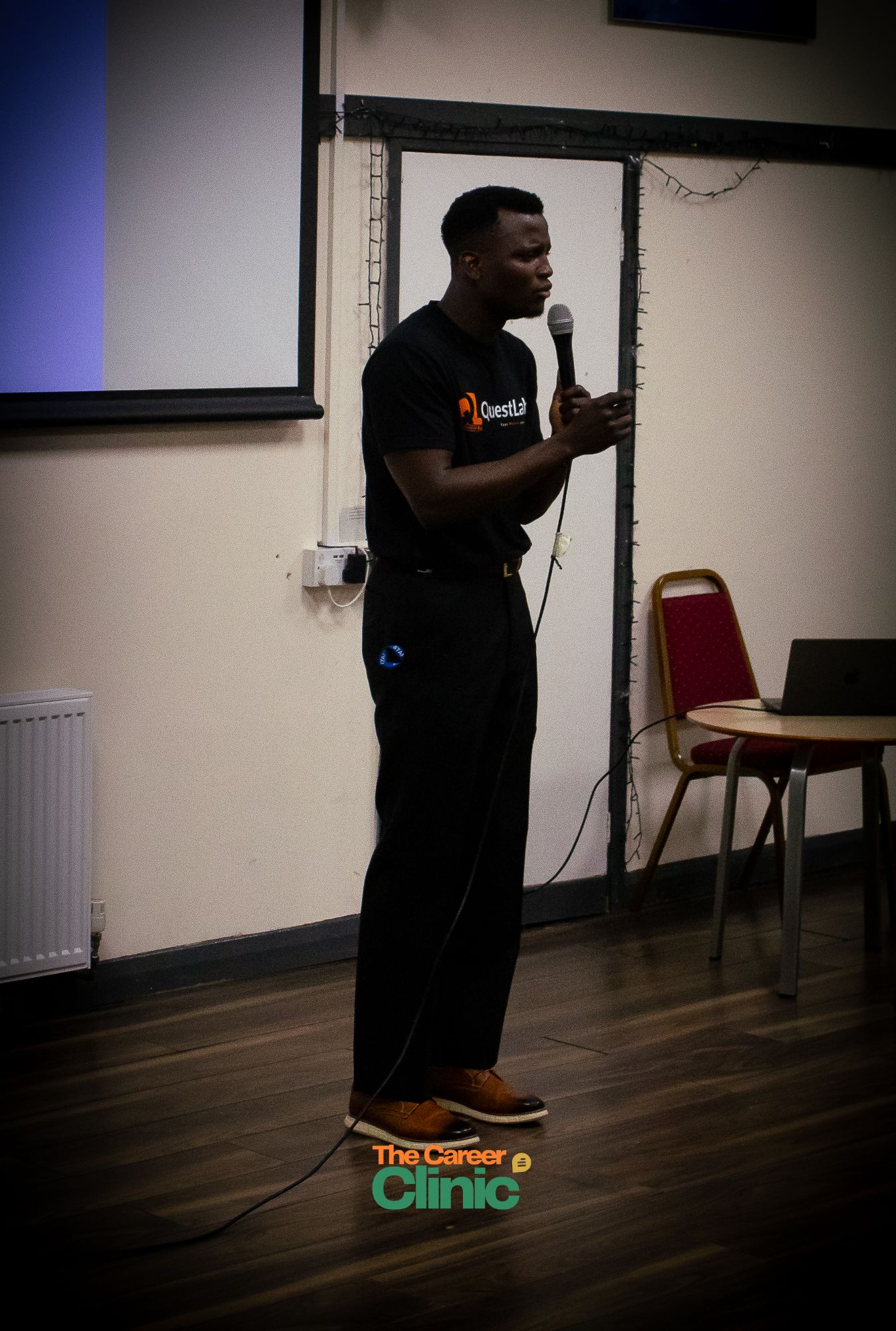 Oluwasegun Aluko James addressing the room at the Career Clinic